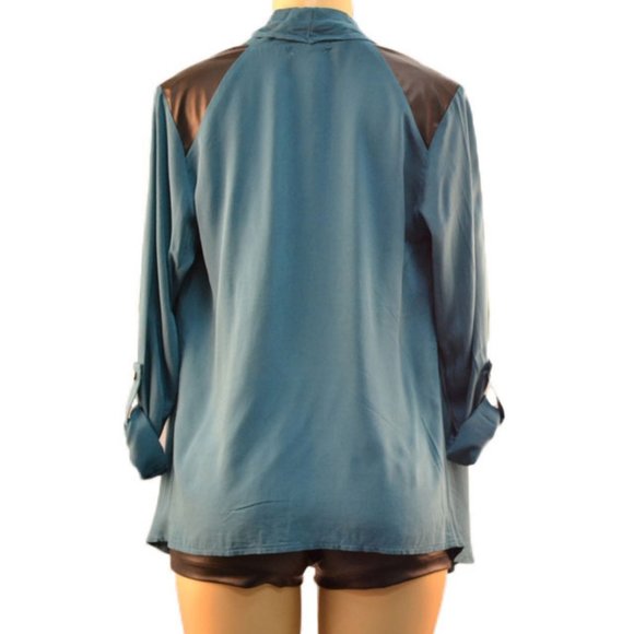 Vegan Leather Shoulders Wrap Cardigan - Picture 2 of 2